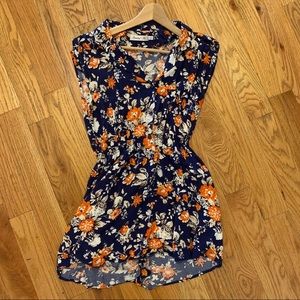 ModCloth navy and orange floral button down romper